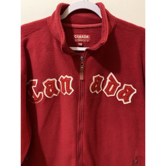 Vintage Canada Athletics Medium Men’s Red Athletic Fleece Jacket Long Sleeve Zip - Picture 2 of 15
